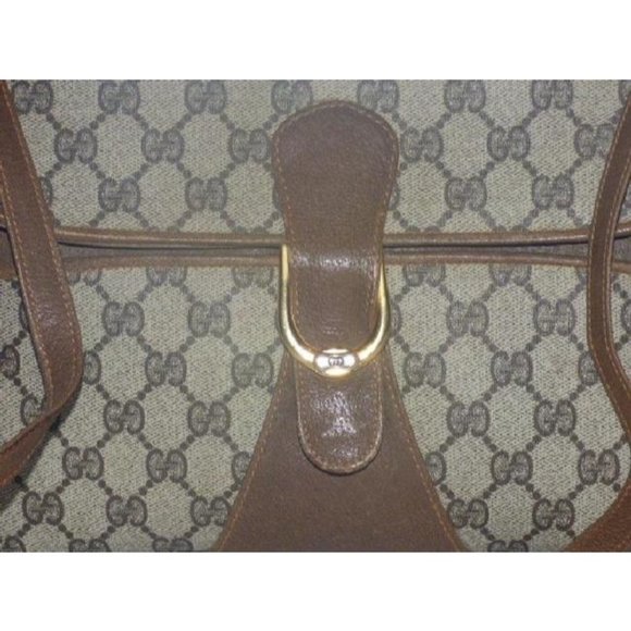 Gucci Vintage Brown Large G Logo Print Coated Canvas 2-Way Purse - Picture 2 of 12